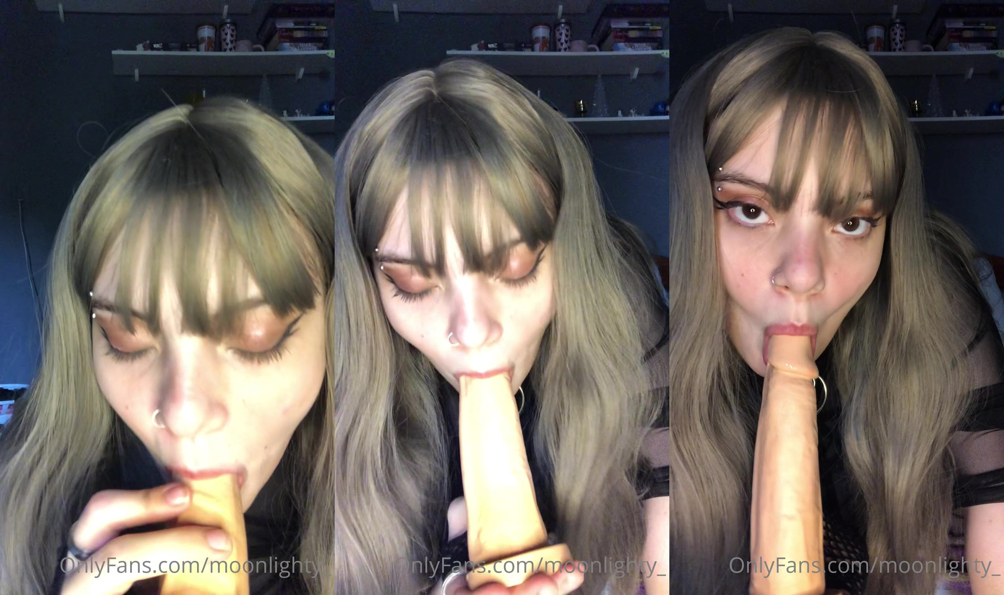 Moonlighty Sucking A Dildo In The Dark