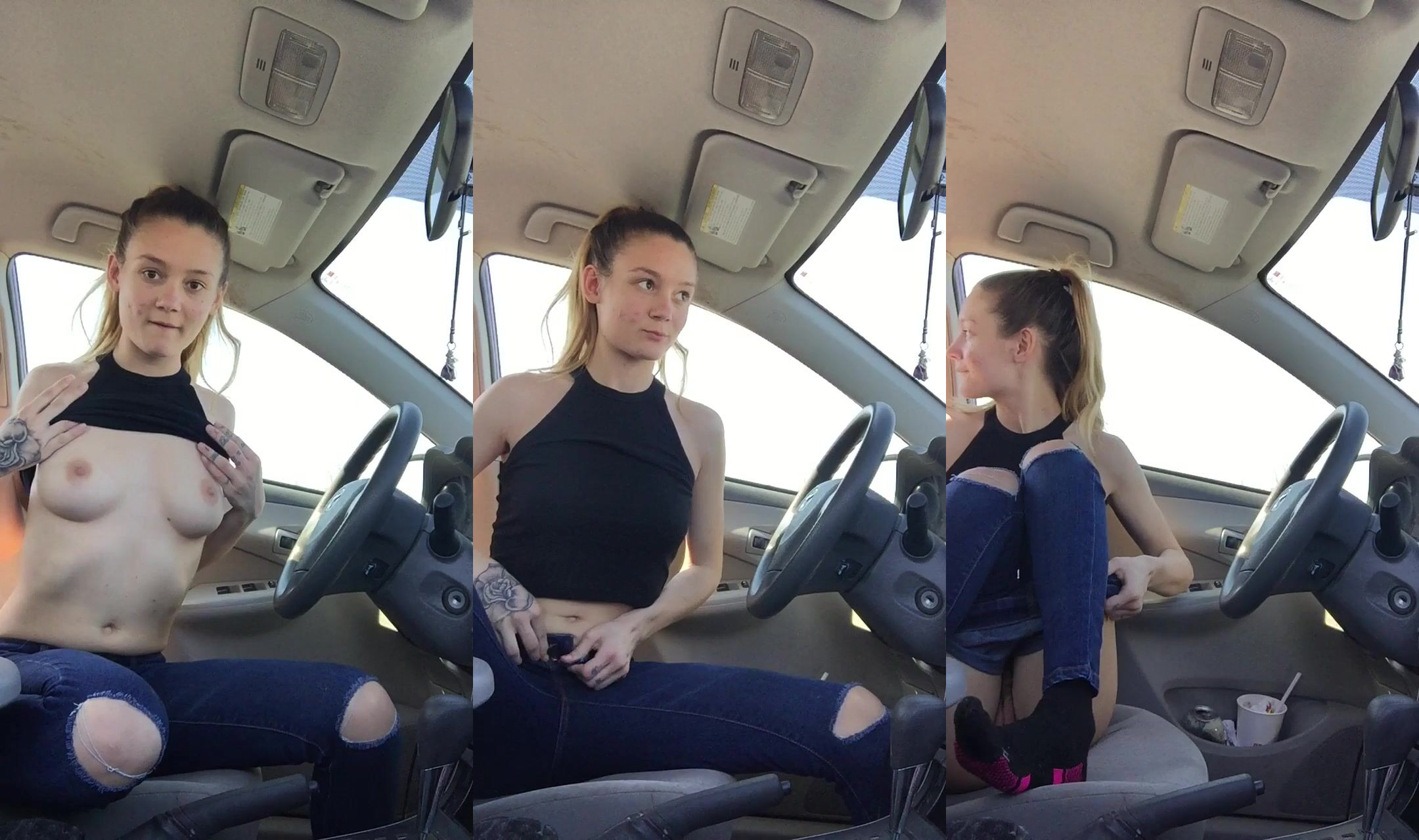 Clay Beach Masturbates In The Car