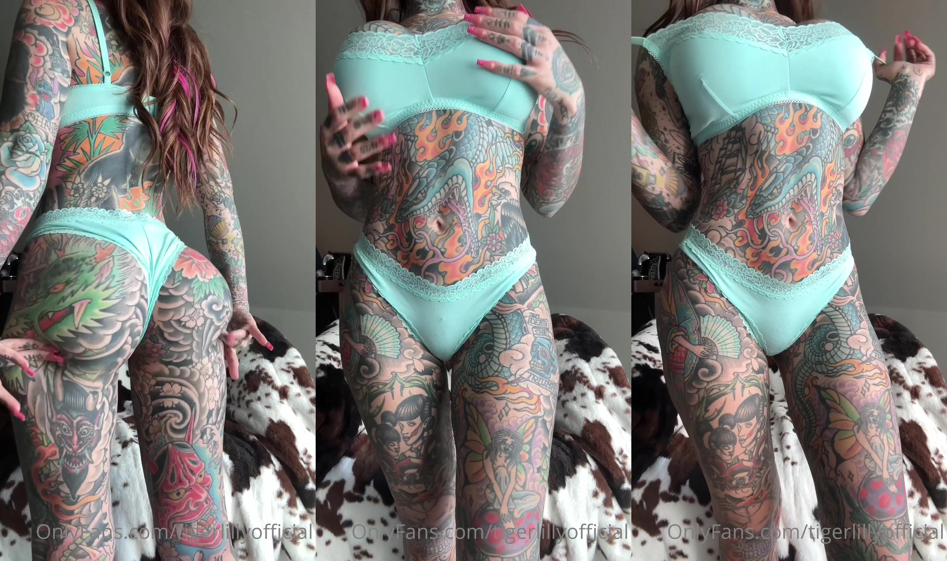 Tattooed Girl Touches Her Wet Pussy