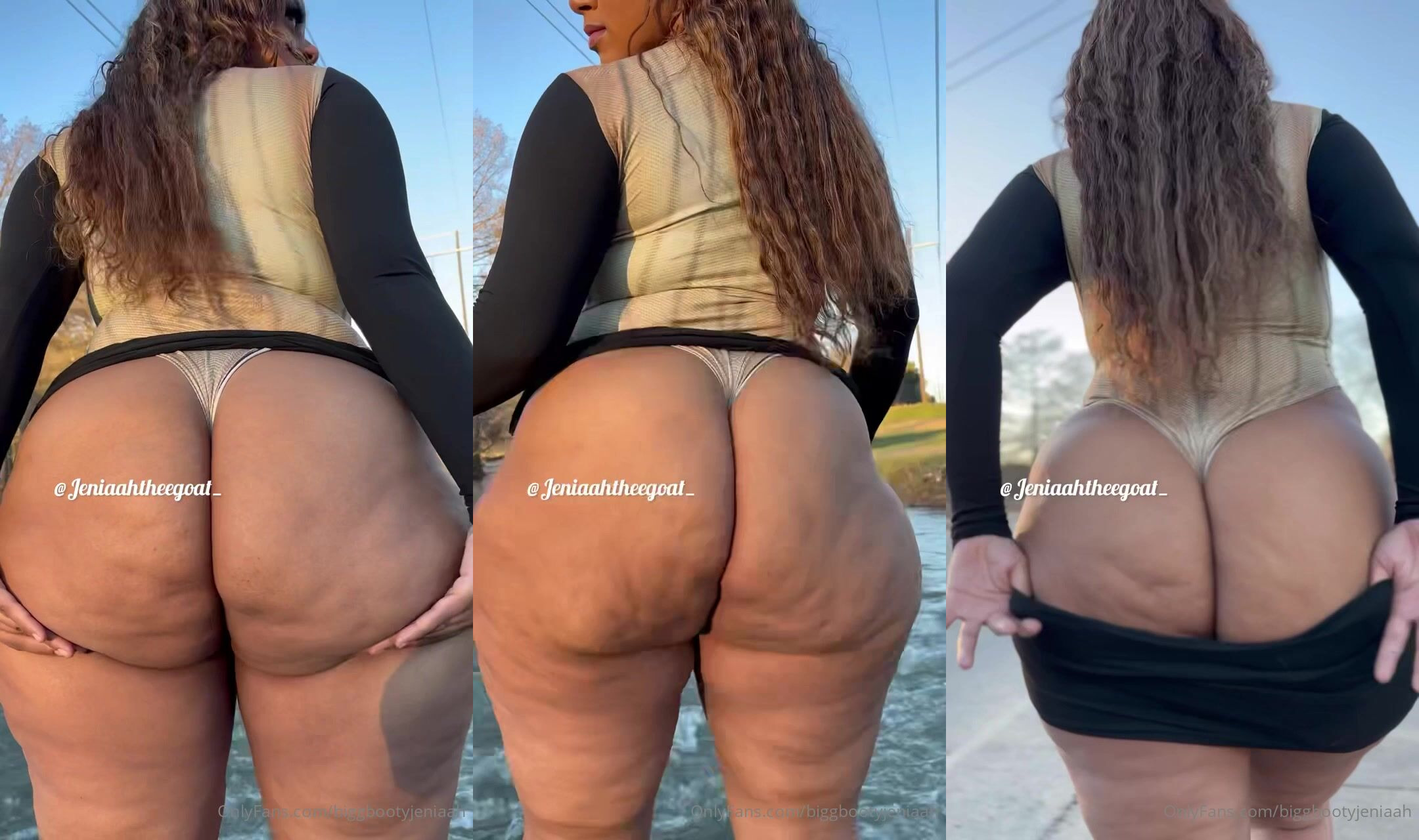 Biggbootyjeniaah Flashes Black Ass Under Skirt In Outdoor Tease