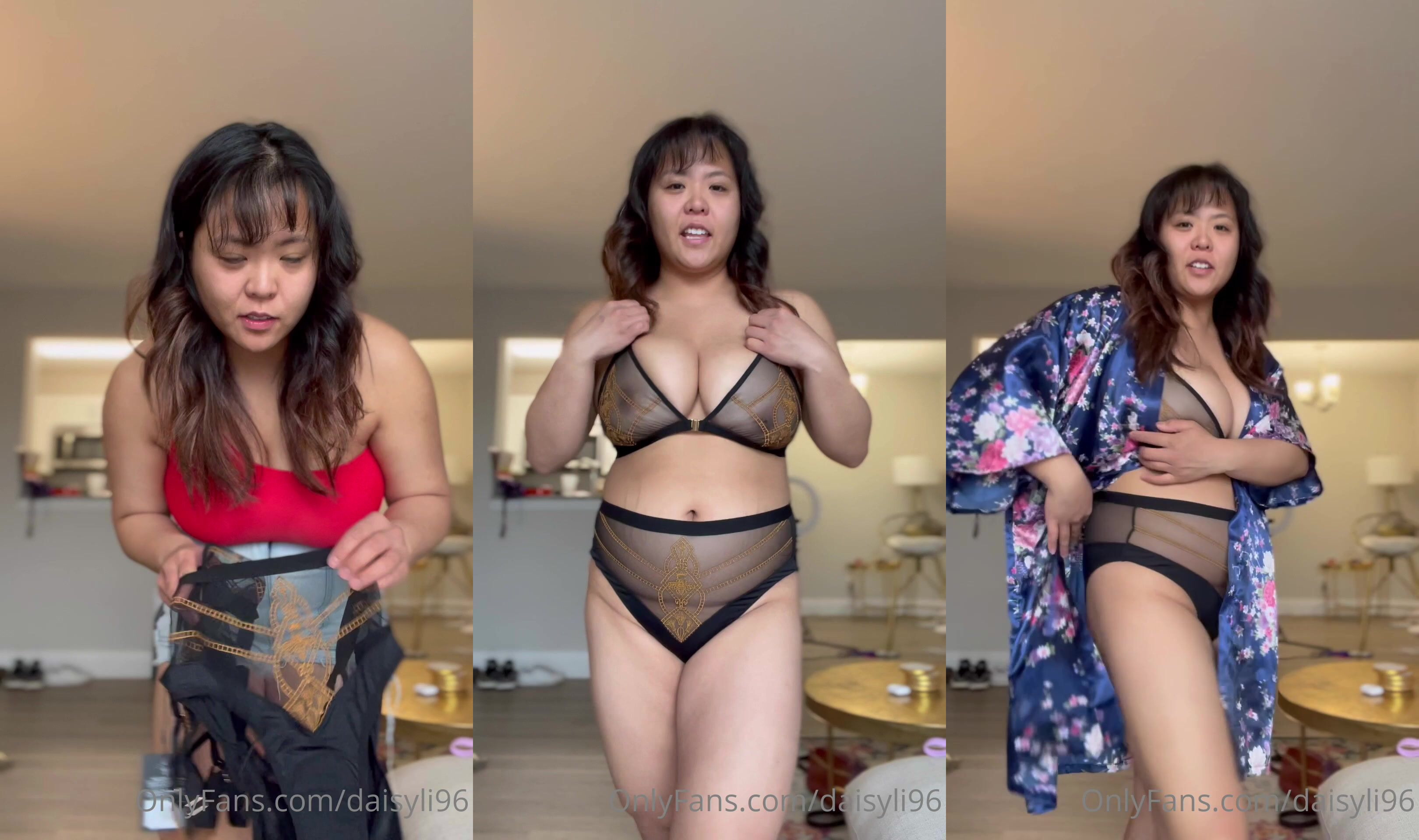 Linawang26 Tries On See Thru Lingerie