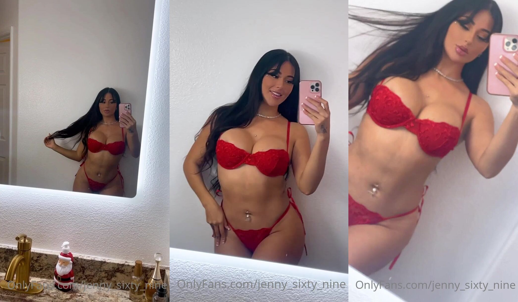 Sexy Jenny_Sixty_Nine's Red Lingerie Reflection