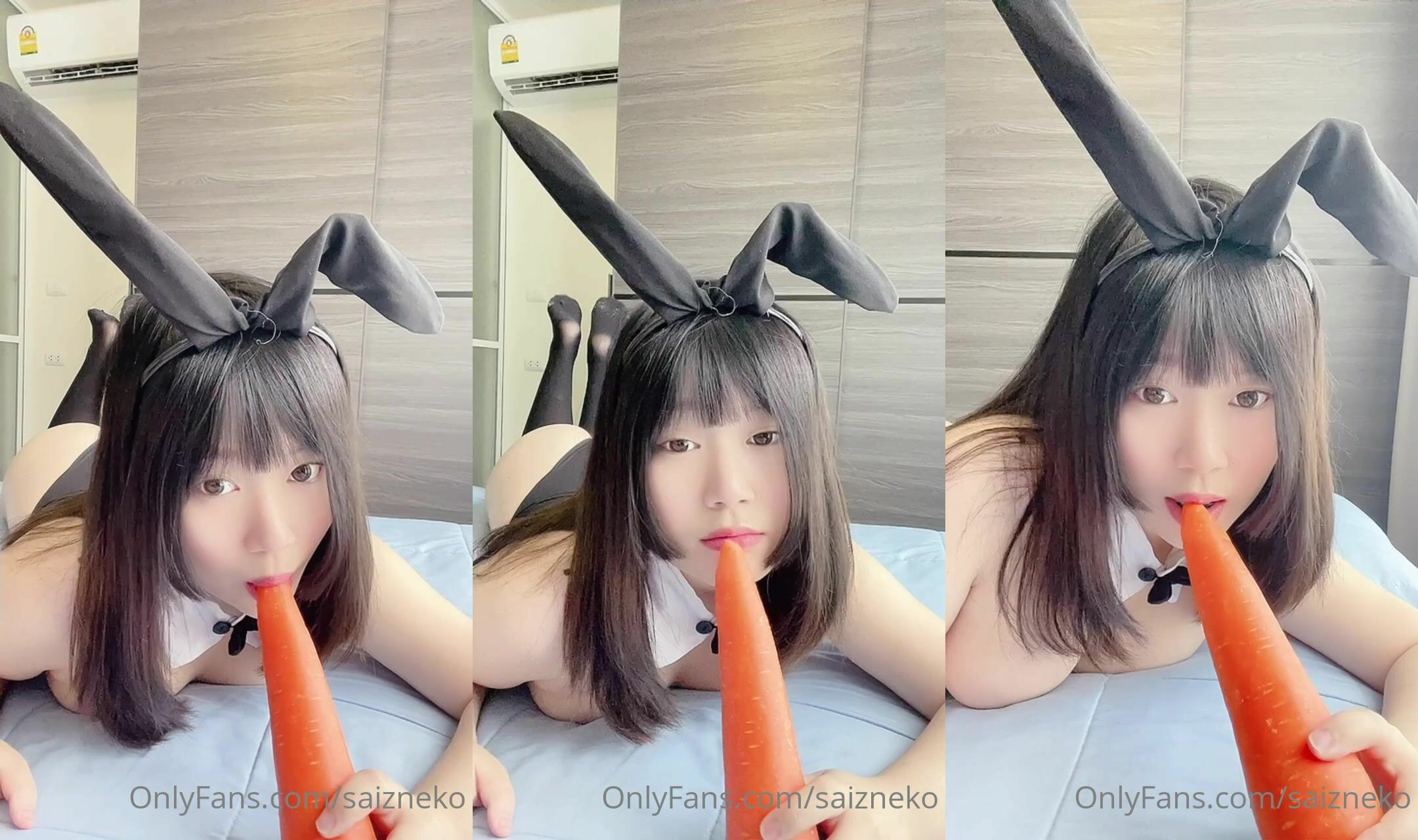 Bunny Saizneko Gags On A Big Carrot