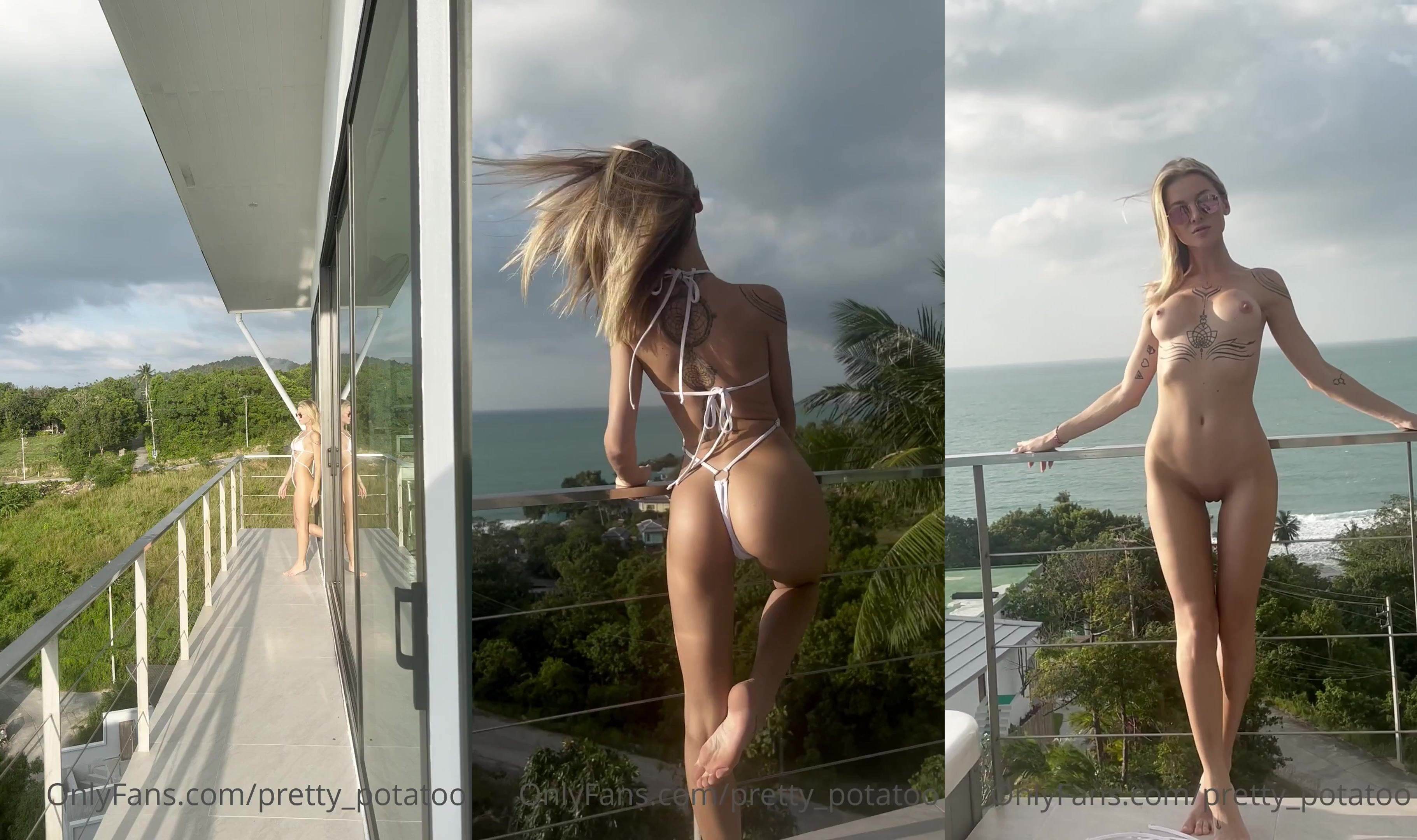 Pretty Potatoo’s Balcony Strip In White Lingerie