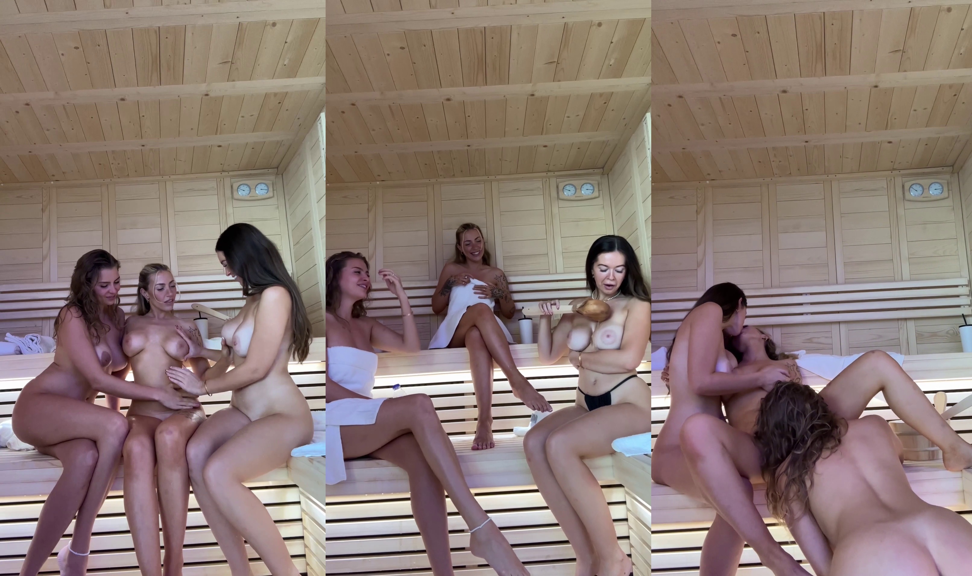 Sauna Threesome With Rose Hart And Friends