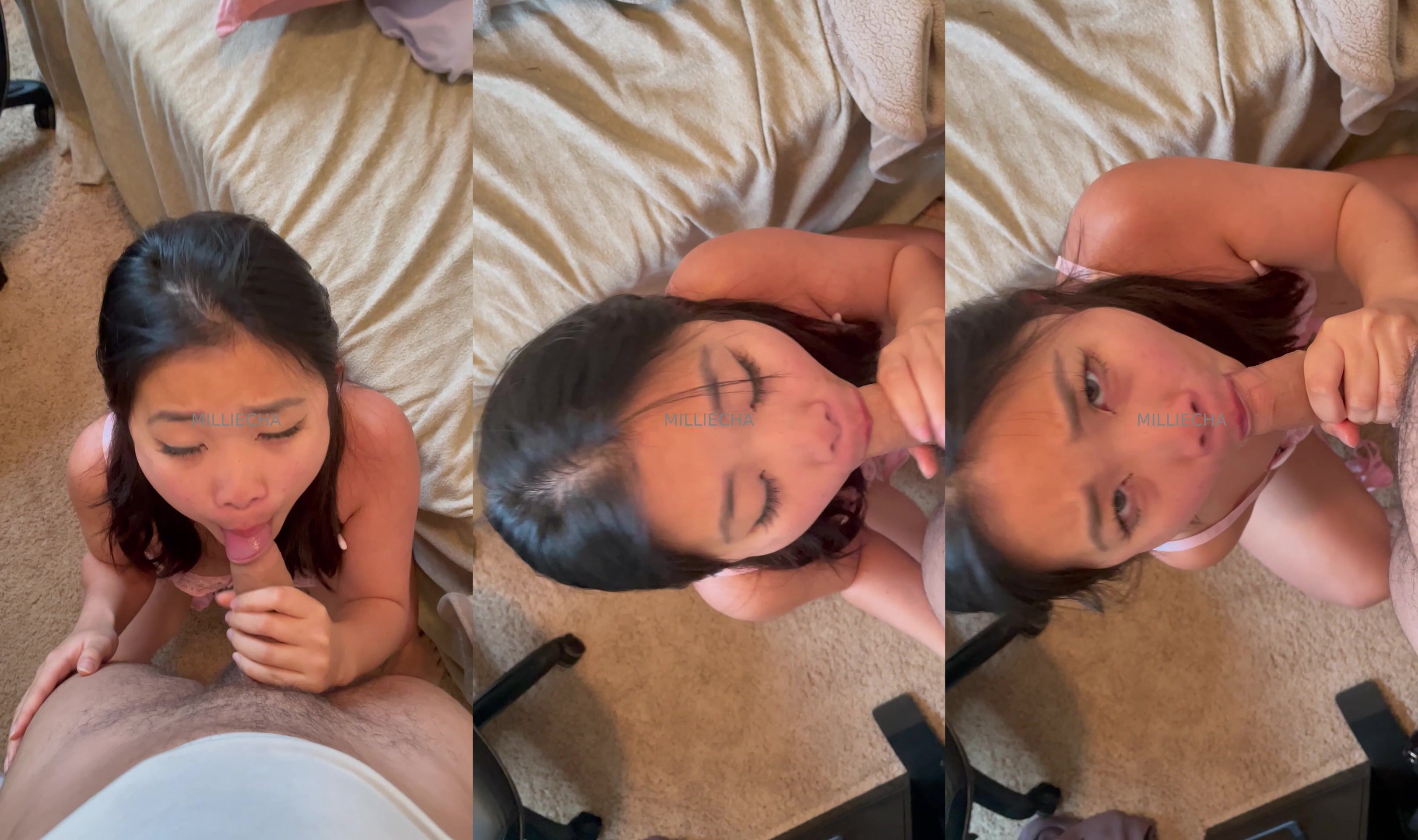 Milliecha Locks Eyes While Giving A Sloppy BJ