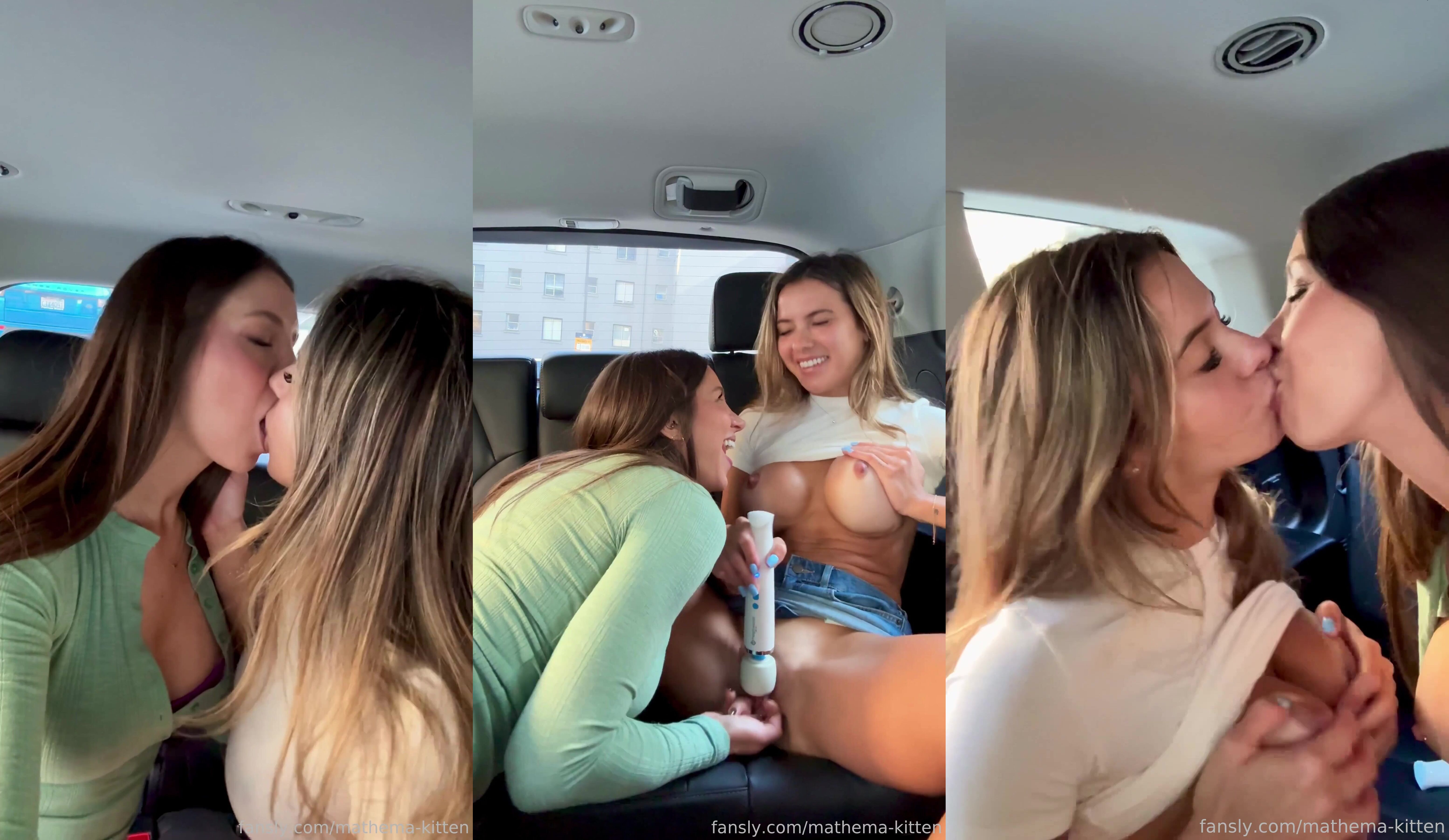 Mathema Kitten And Madiiitay Eat Each Other's Pussy In The Car