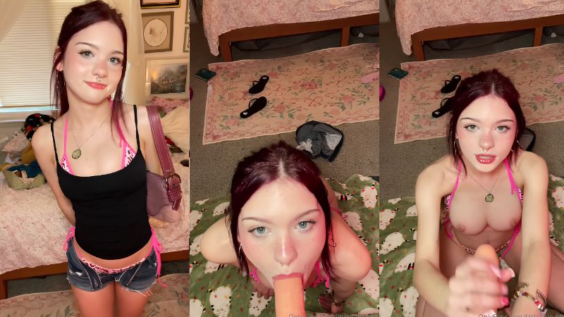 LittleDaisyBbyy Gives A Dildo Blowjob In Her Beachwear
