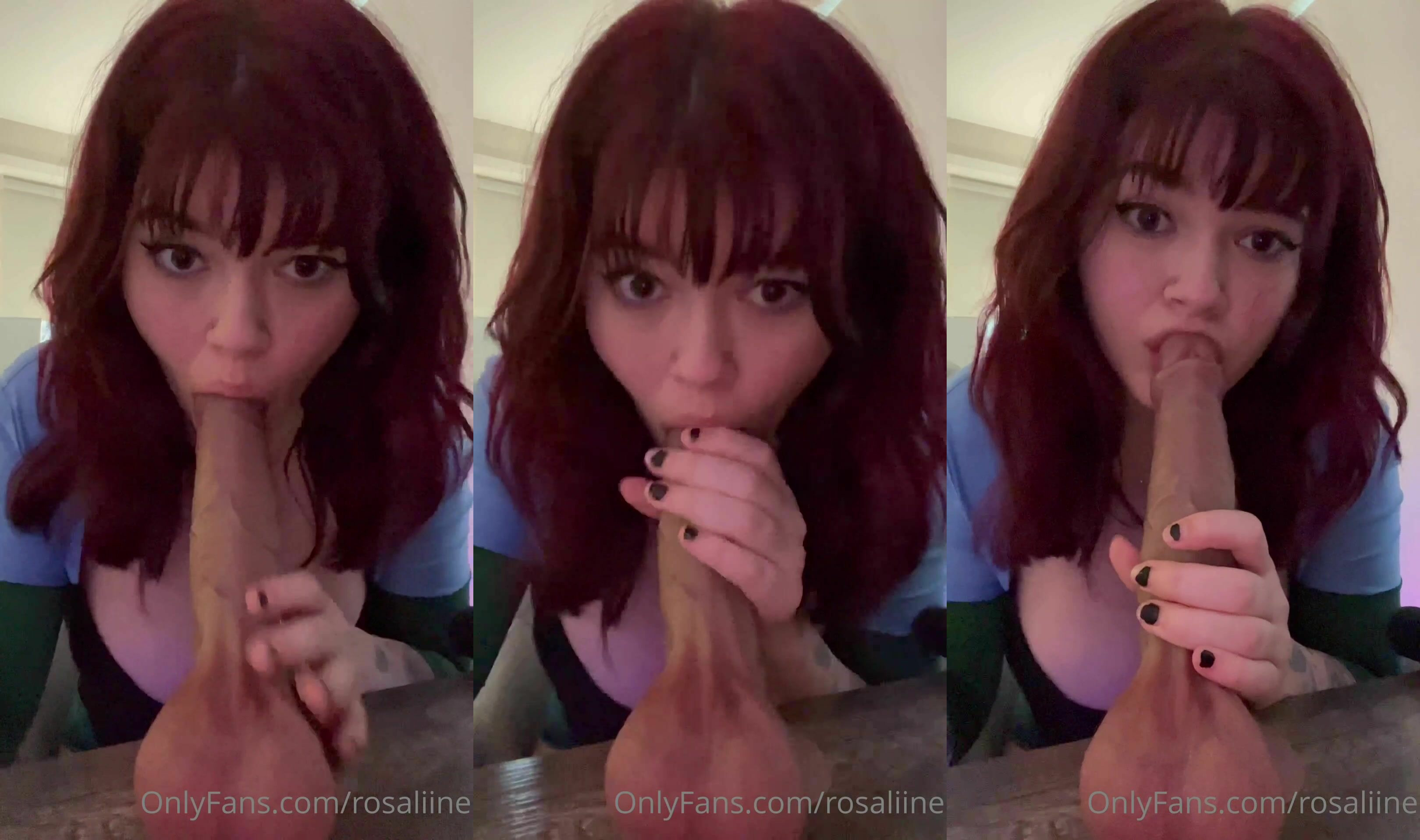 Rosaliine Blows And Gives Footjob To A Dildo