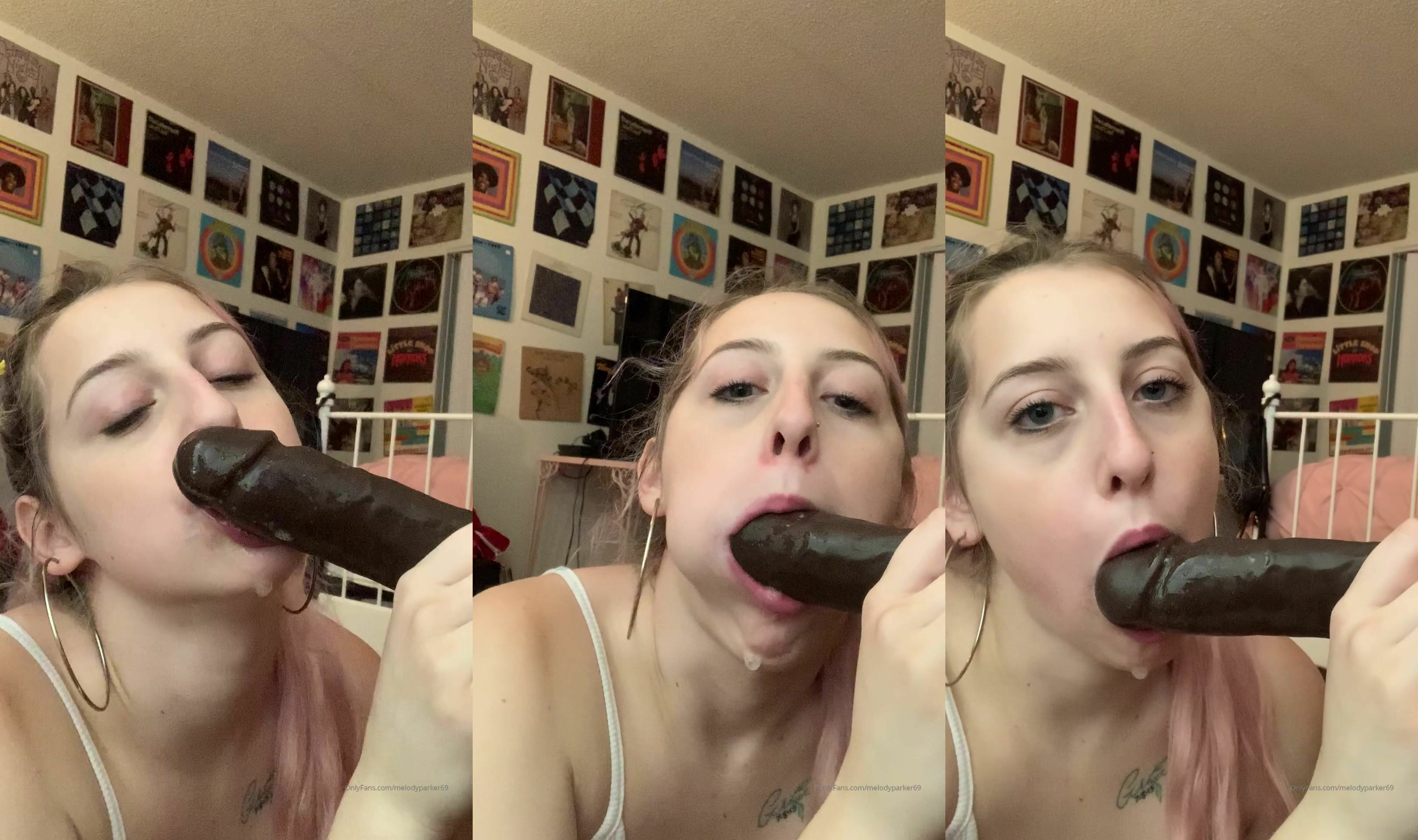 Melody Parker Deepthroating A Big Black Dildo
